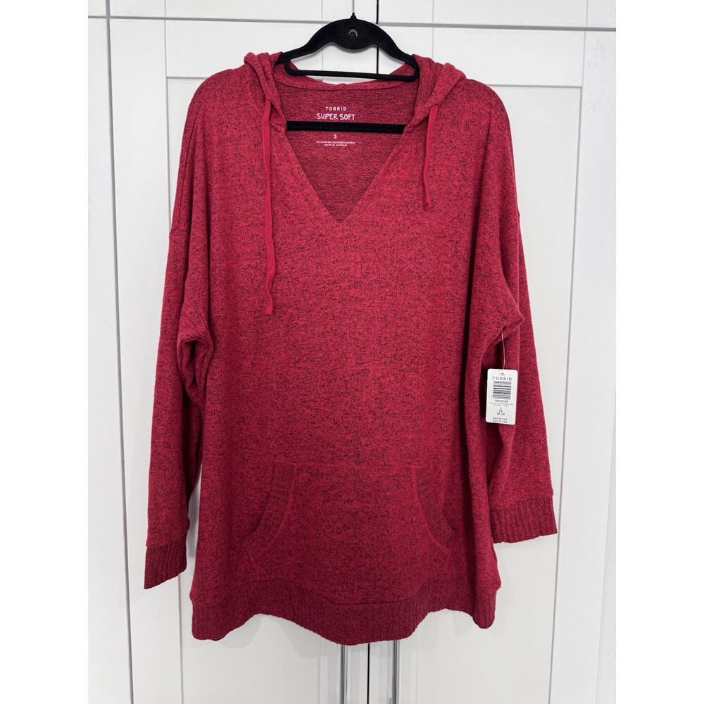 NWT Torrid 2 (2X 18-20) Red Super Soft Plush Tunic Pullover Relaxed Hoodie Shirt